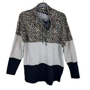 Tint & Shadow NWT Leopard Cream Black Cowl Neck Lightweight Knit Pullover Size L
